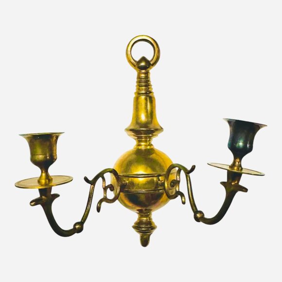 Pair of Vintage Gilt MetalBrass Double Handle Sconces Wall Mount Made in India - Picture 14 of 16